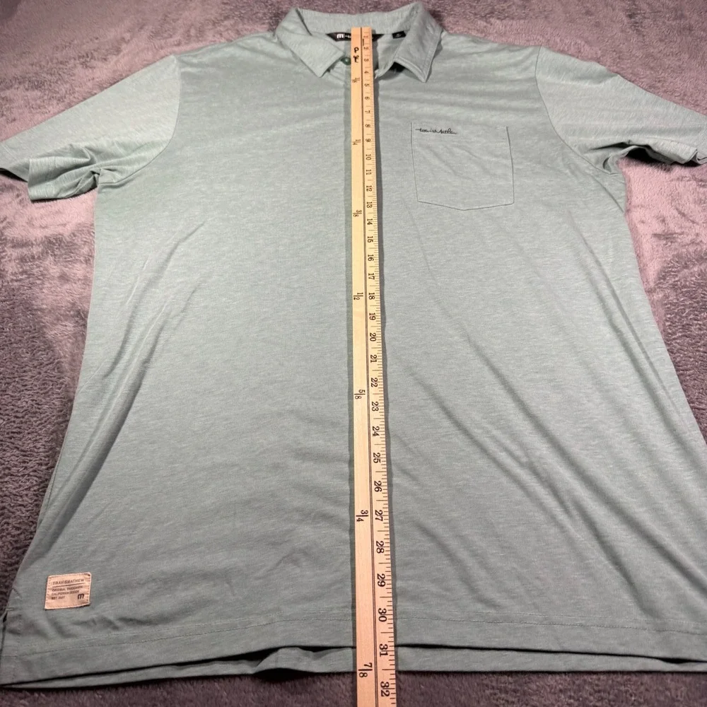 TravisMathew Mens XL Golf Polo Shirt Sage Green Heathered Short Sleeve Pocket